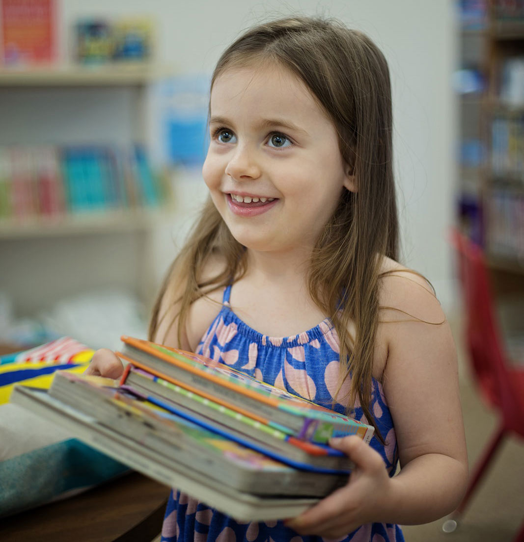 Bath daughter bringing books